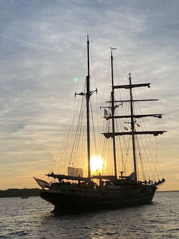 Die Gulden Leeuw vor dem Sonnenuntergang auf der Elbe