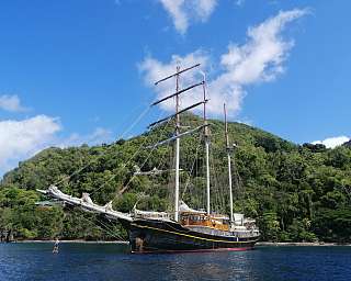 Die Gulden Leeuw ankert vor St. Lucia / Karibik © Peggy
