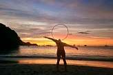 Rolling hoop at sundown