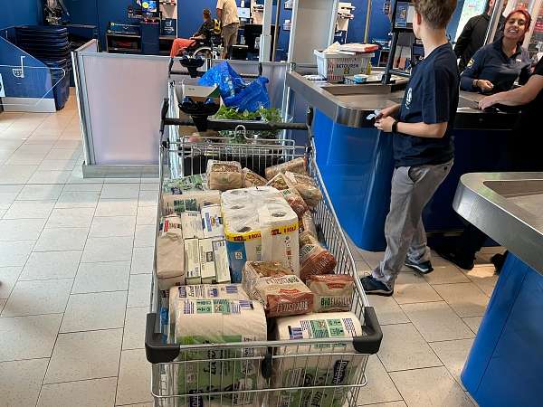 zwei volle Einkaufskörbe